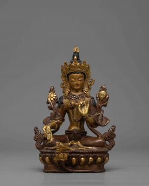 Mother Green Tara | Tara Tibetan Buddhism | Antique Green Tara Statue | The Female Bodhisattva | Zen Buddhist Art | Home Decor Statue